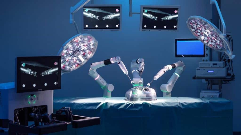 AI surgical powered robots credited to Medical Expo 
